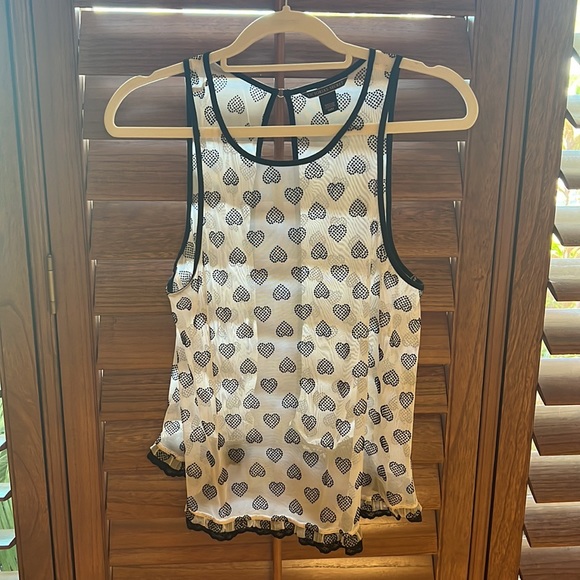 Victoria’s Secret top BLACK heart lingerie tank top see through sexy black white - Picture 5 of 7